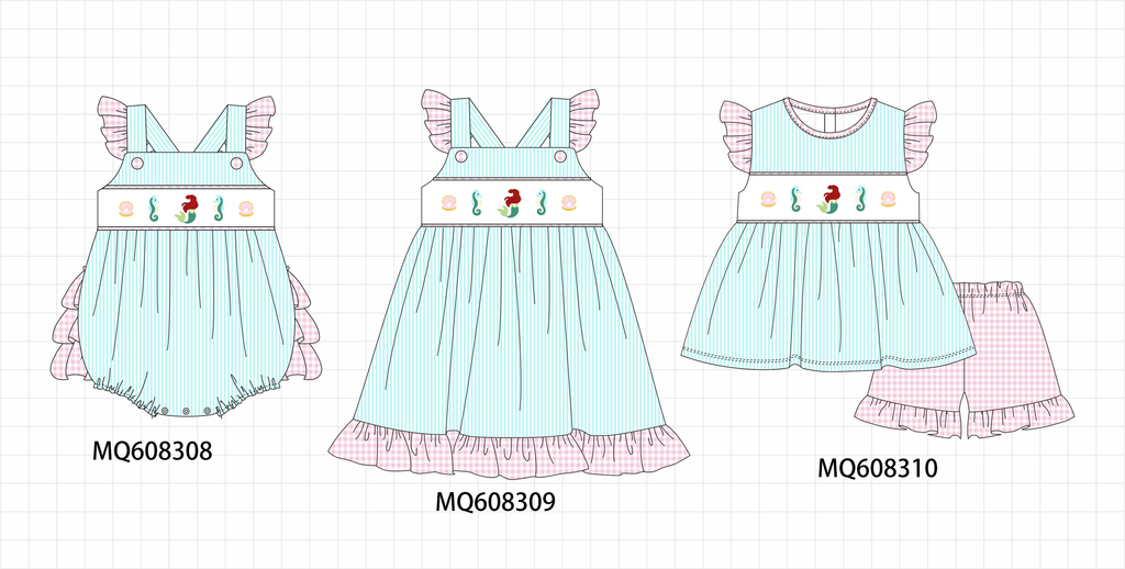 ETA MARCH 2026-po103 Blue seahorse embroidery seersuker ruffle collection