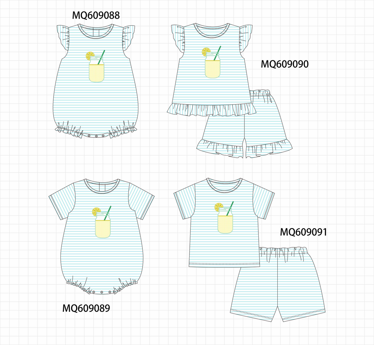PO106 Blue stripe lemon juice embroidery collection - ETA APRIL