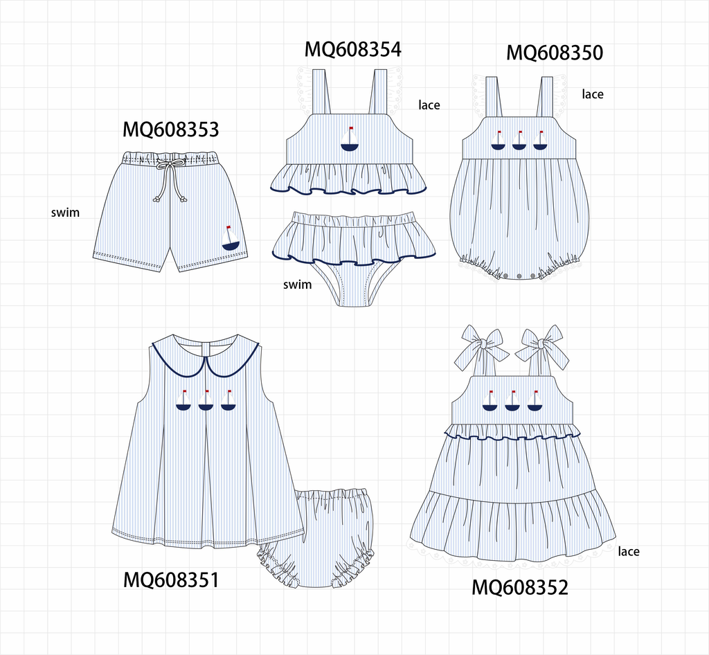 ETA MARCH 2026-po103 Blue stripe sailboat embroidery collection