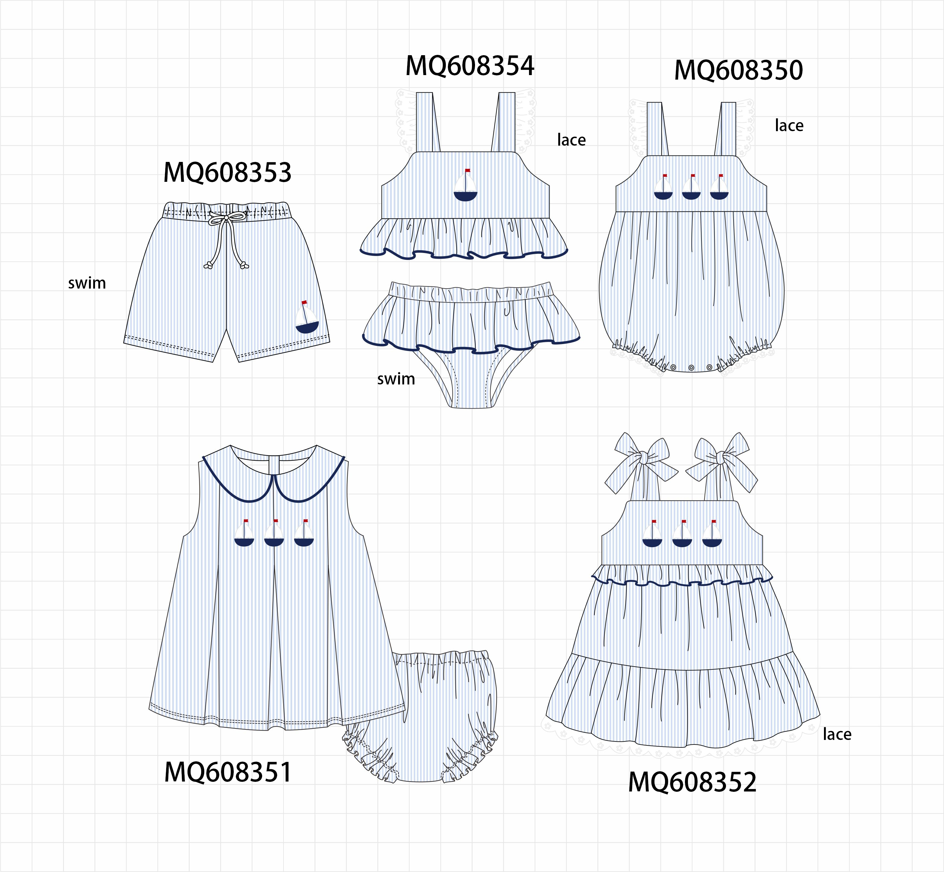 ETA MARCH 2026-po103 Blue stripe sailboat embroidery collection
