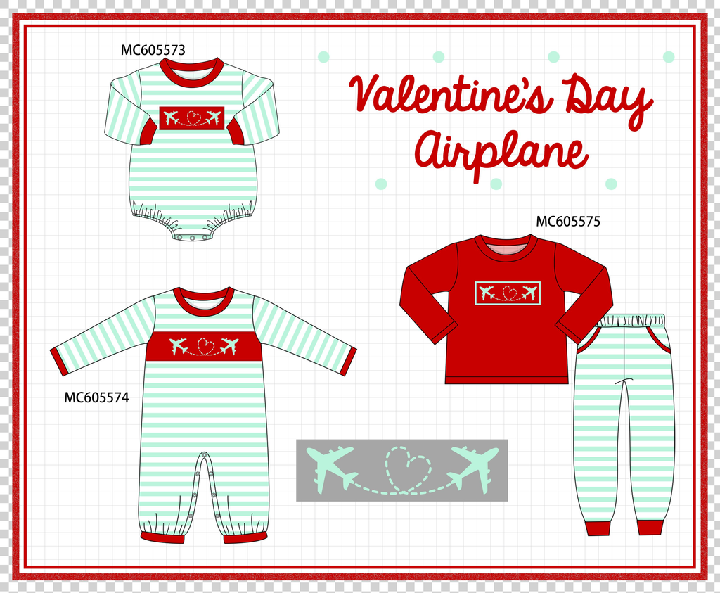 PO95 Blue stripe valentine's day airplane embroidery collection - ETA early December to LC