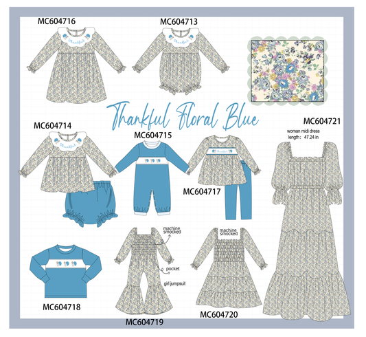 PO88 Blue thankful turkey embroidery floral collection (ETA September to LC)