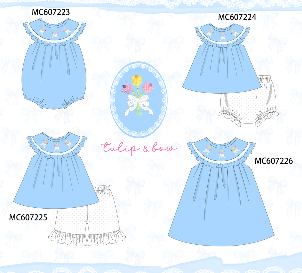 PO99 Blue tulip bow embroidery collection