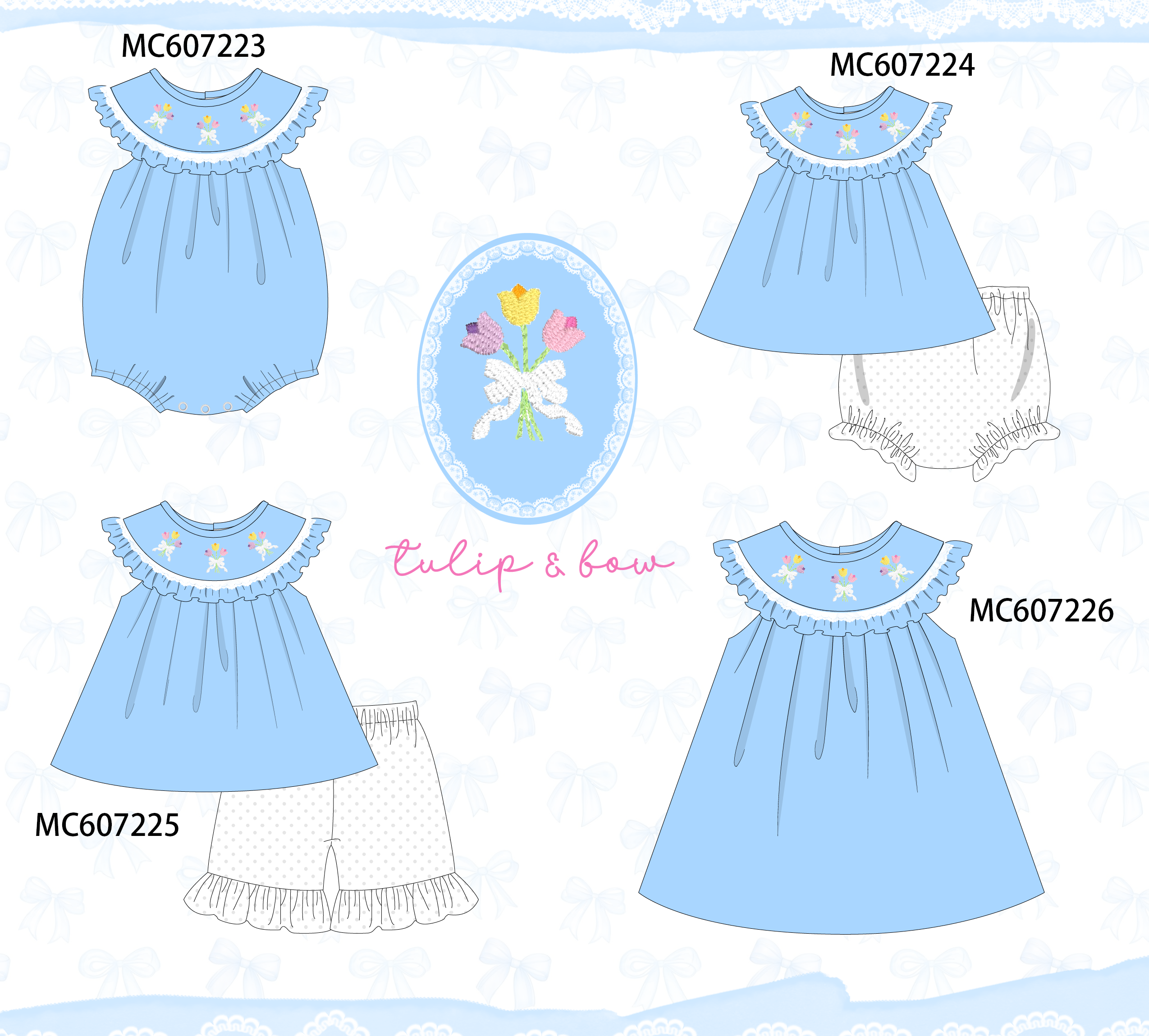 PO99 Blue tulip bow embroidery collection