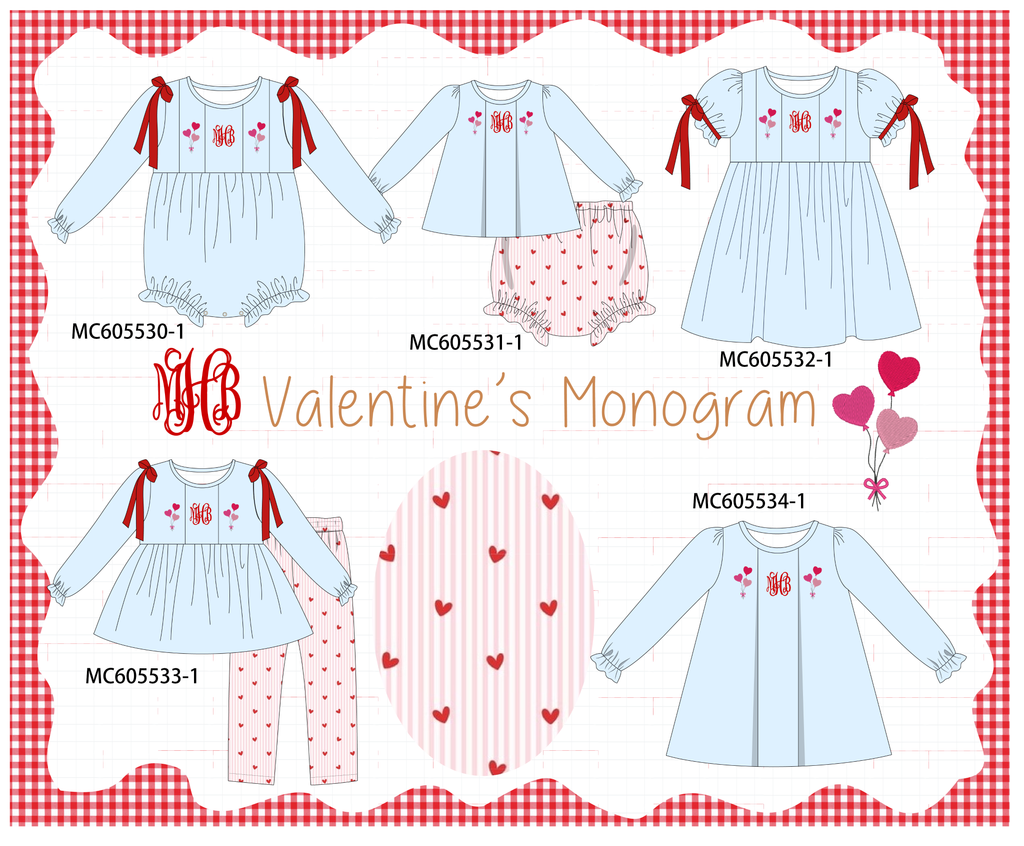 PO95 Blue valentine's day heart monogram embroidery collection - ETA early December to LC