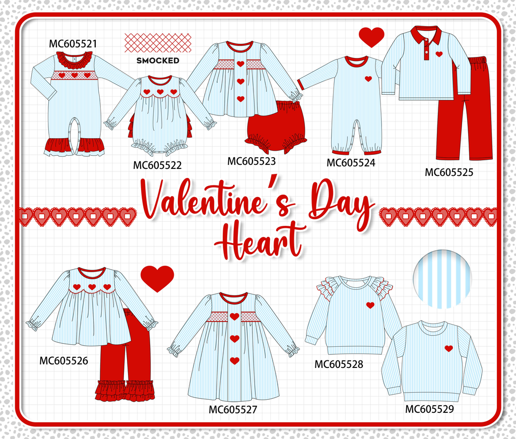 PO95 Blue valentine's day heart smocked collection - ETA early December to LC