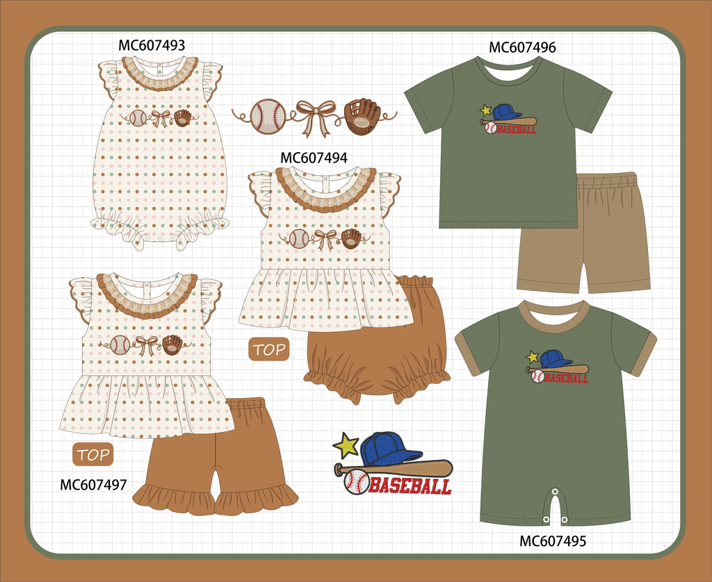 PO99 Brown baseball bow embroidery collection