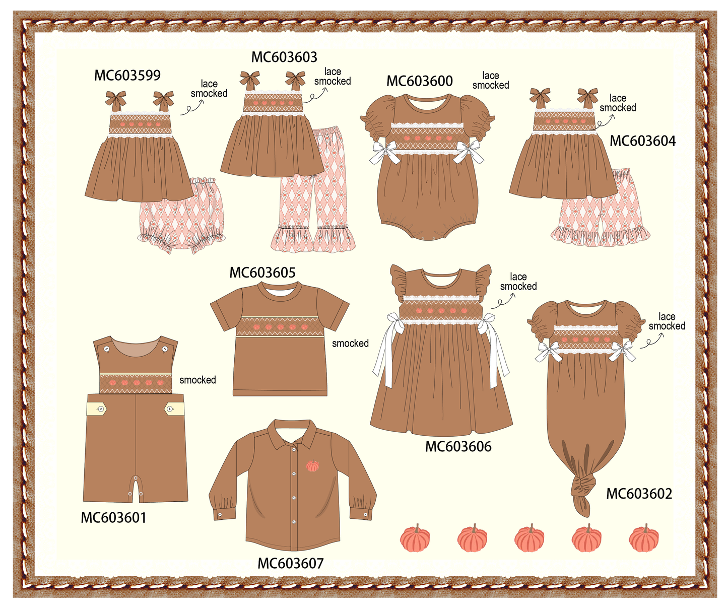 PO85 Brown pumpkin smocked lace collection - ETA  LATE AUGUST to LC