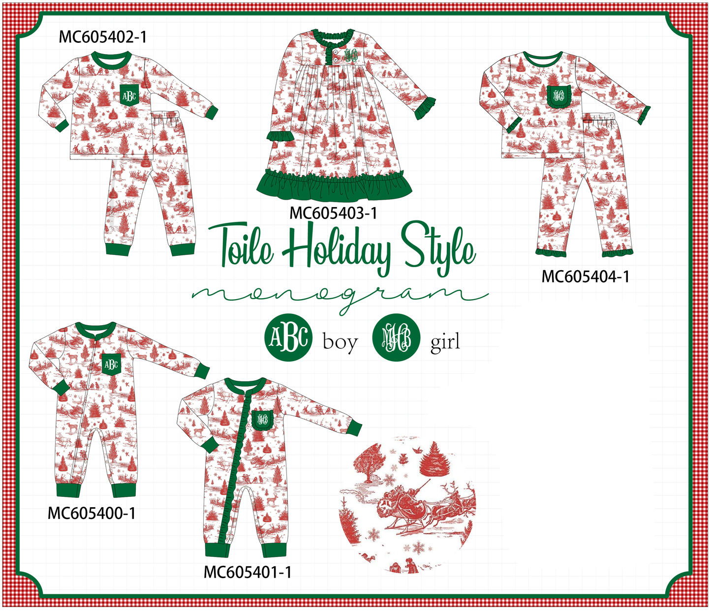 PO93 Classic Christmas Toile monogram embroidery collection - ETA mid-November to LC