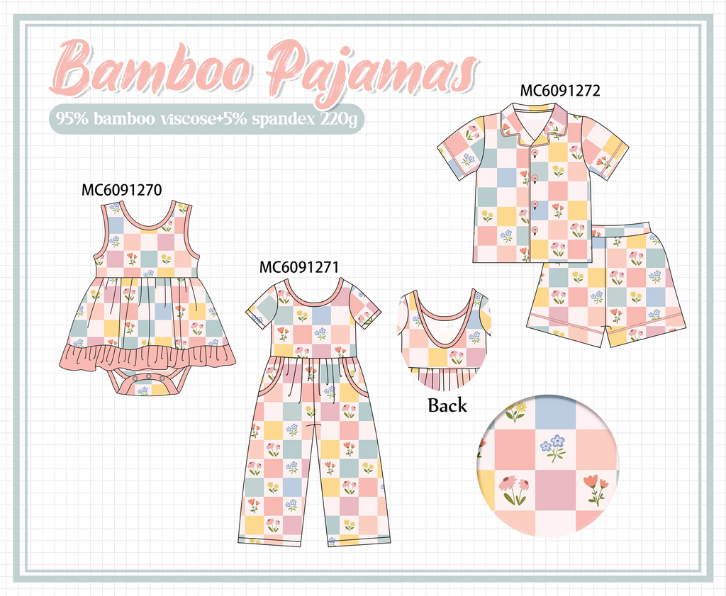 PO107 Coral checkered floral bamboo collection  ETA MARCH