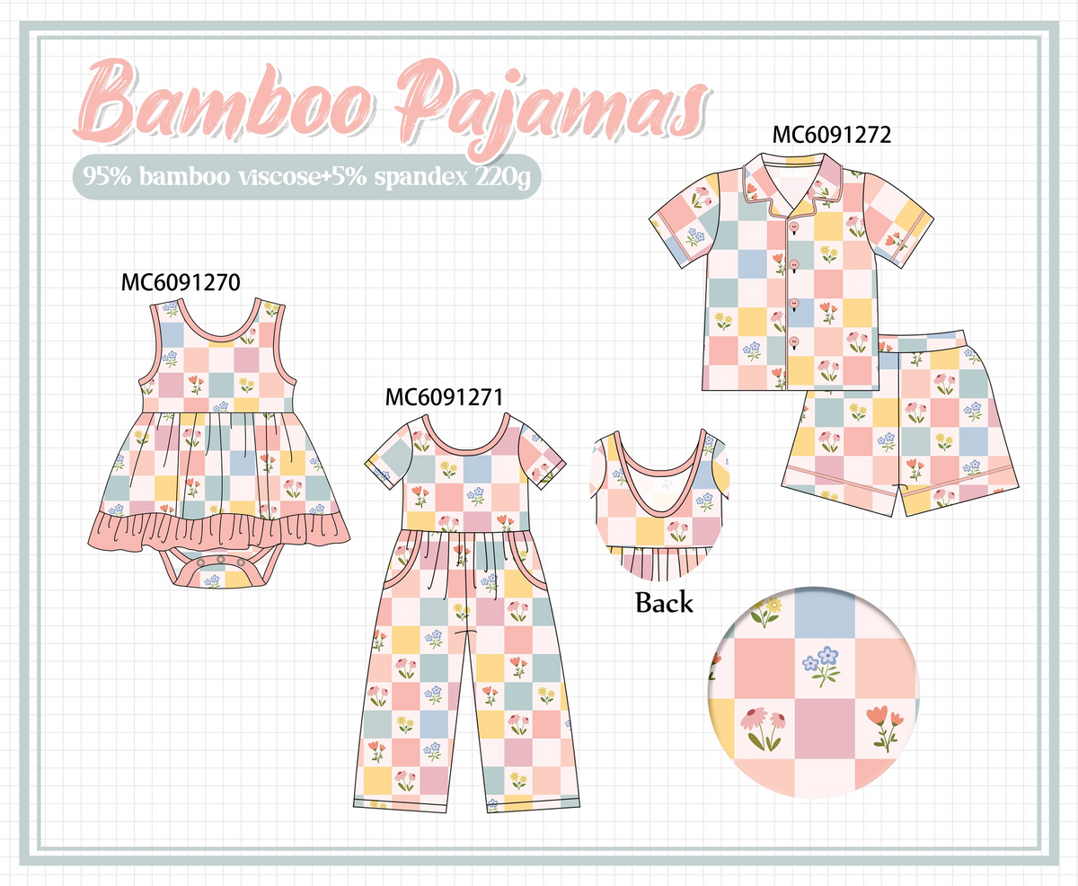 PO107 Coral checkered floral bamboo collection  ETA MARCH