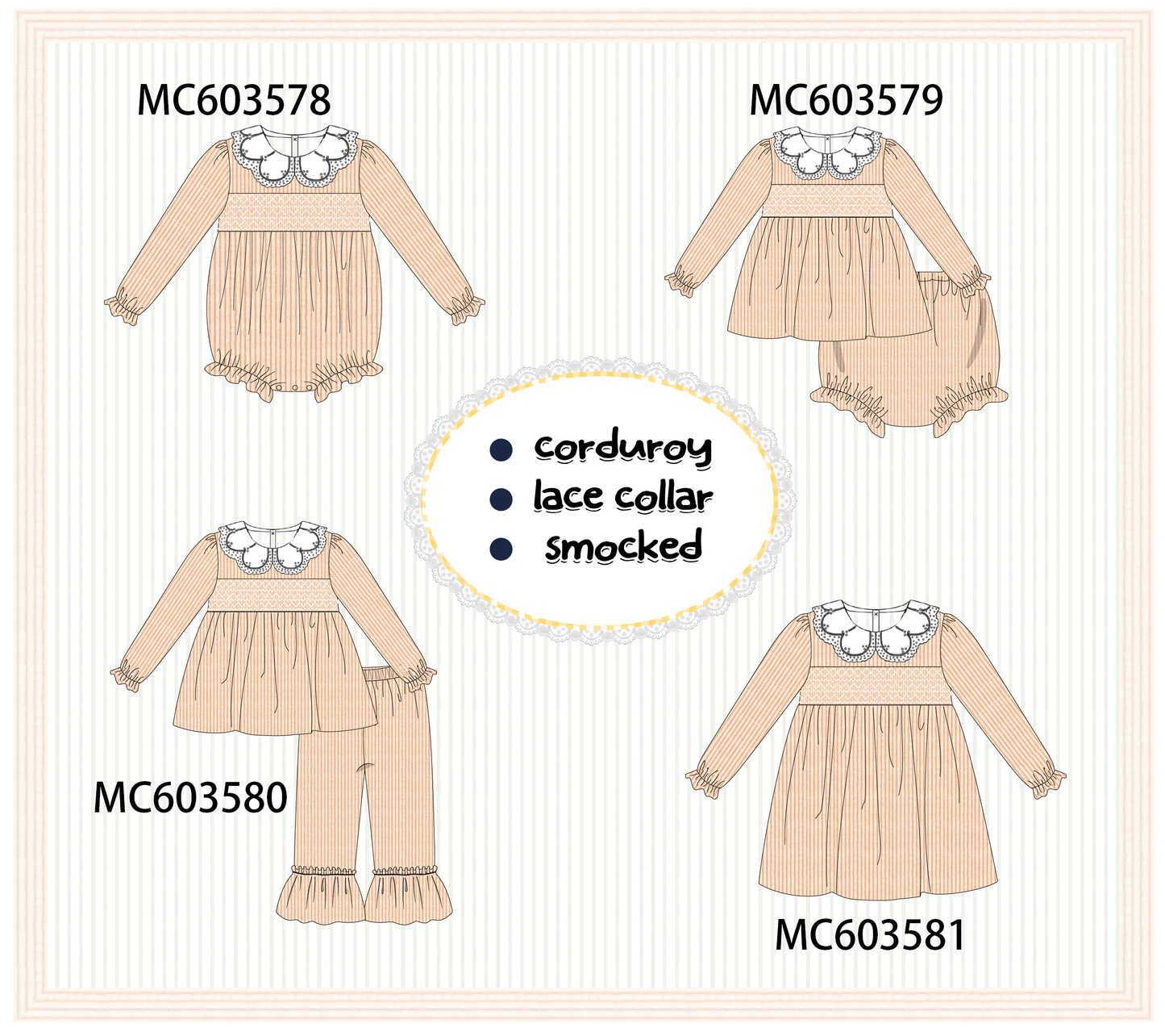 PO85 Coral corduroy smocked lace collar collection - ETA  LATE AUGUST to LC