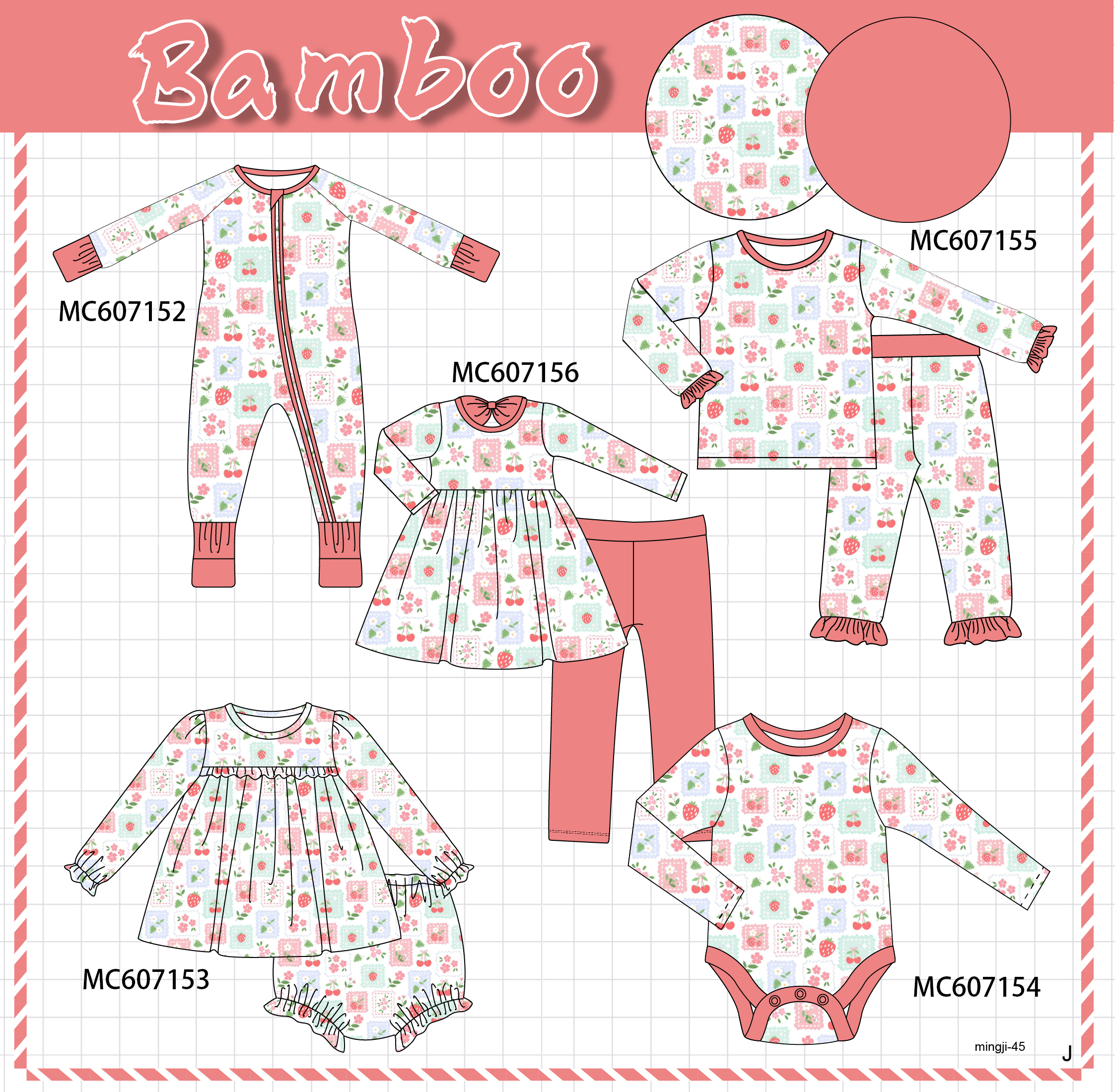 PO98 Coral strawberry patchwork bamboo collection - ETA January to LC