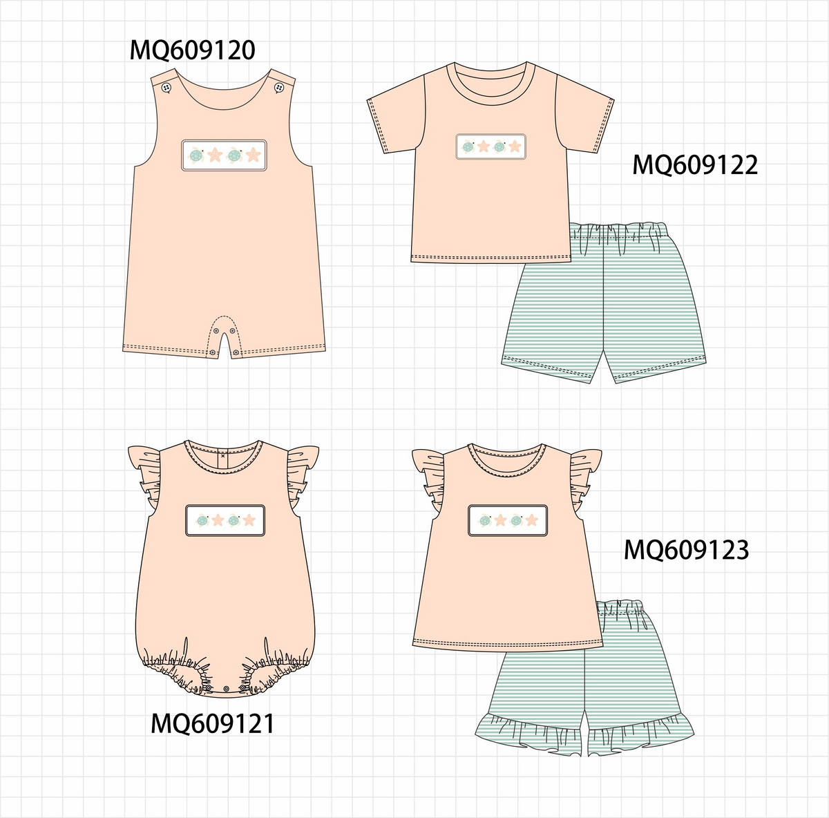 PO106 Coral turtle starfish embroidery collection - ETA APRIL