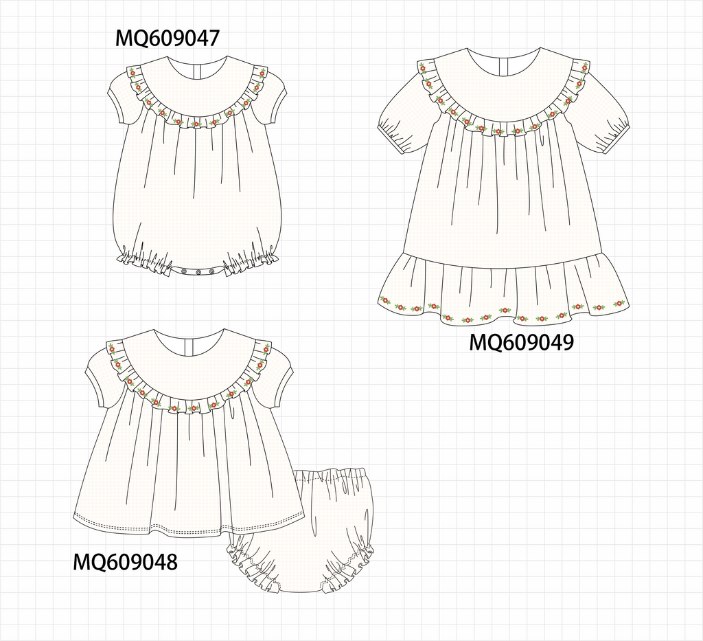 PO106 Cream floral embroidery ruffle collection - ETA APRIL