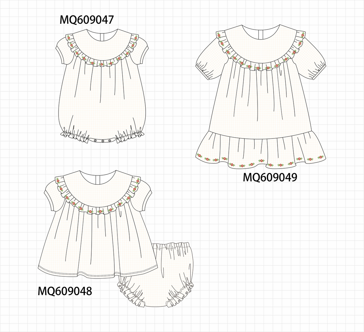 PO106 Cream floral embroidery ruffle collection - ETA APRIL