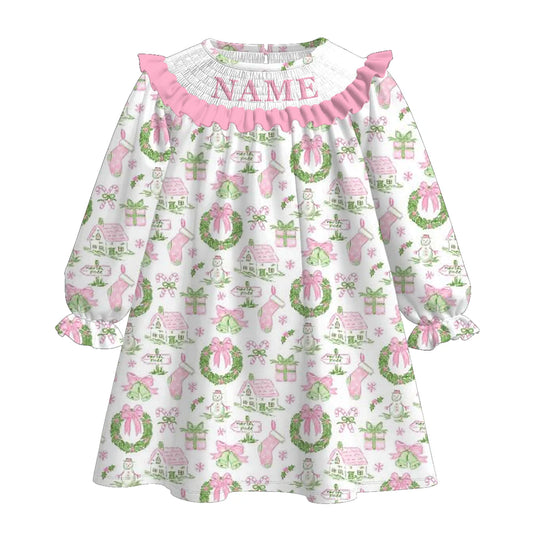 Pink Illustrated Christmas Machine Smock (Custom) - ETA Early October