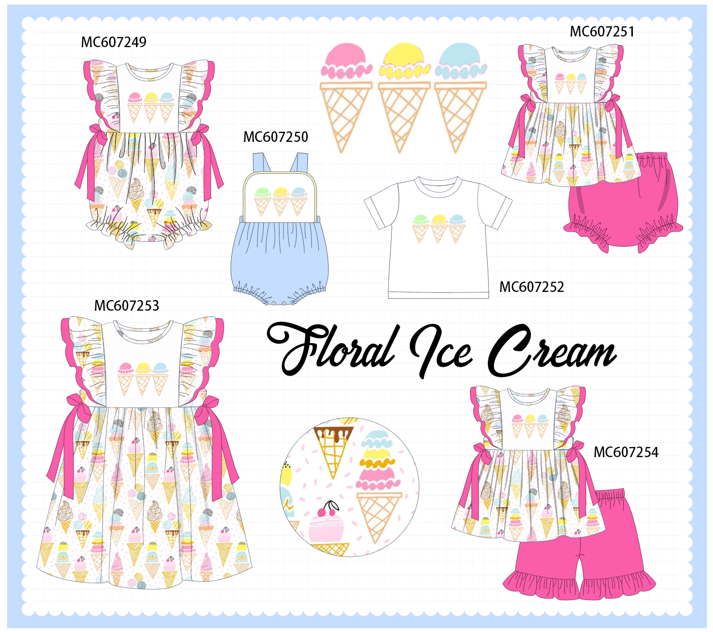PO99 Floral ice cream embroidery ruffle collection