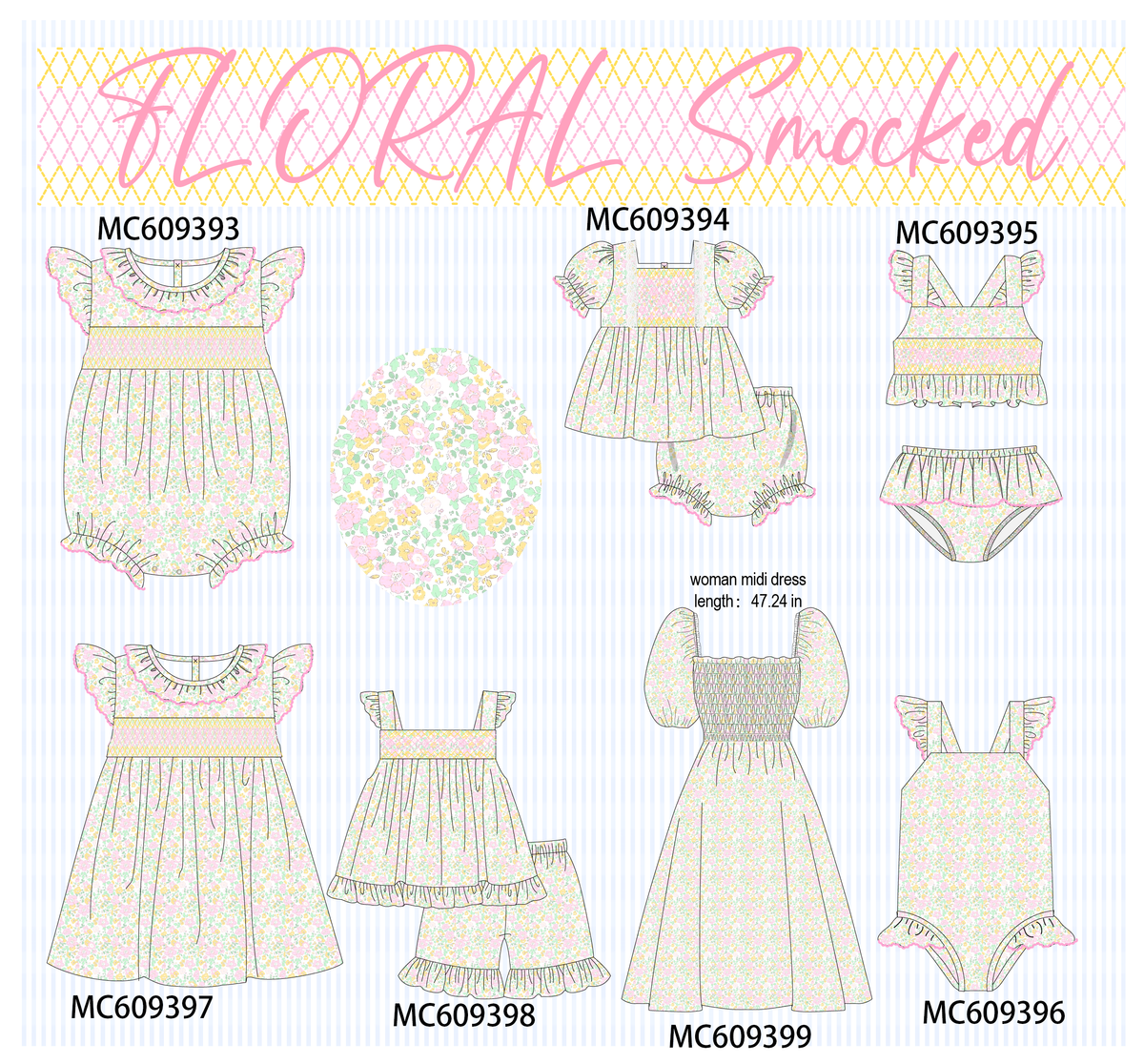ETA MARCH 2026-po104 Floral smocked ruffle collection