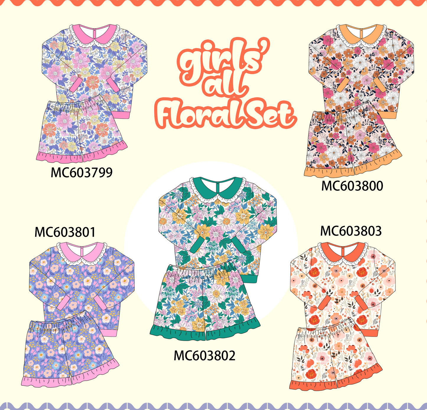 PO85 Garden floral print ruffle girl shorts set collection - ETA  LATE AUGUST to LC