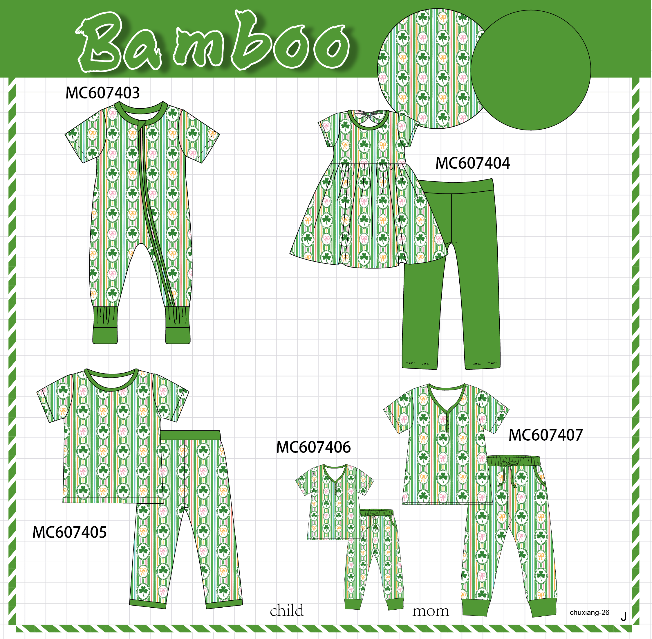 PO99 Green St. Patrick's Day clover bamboo collection