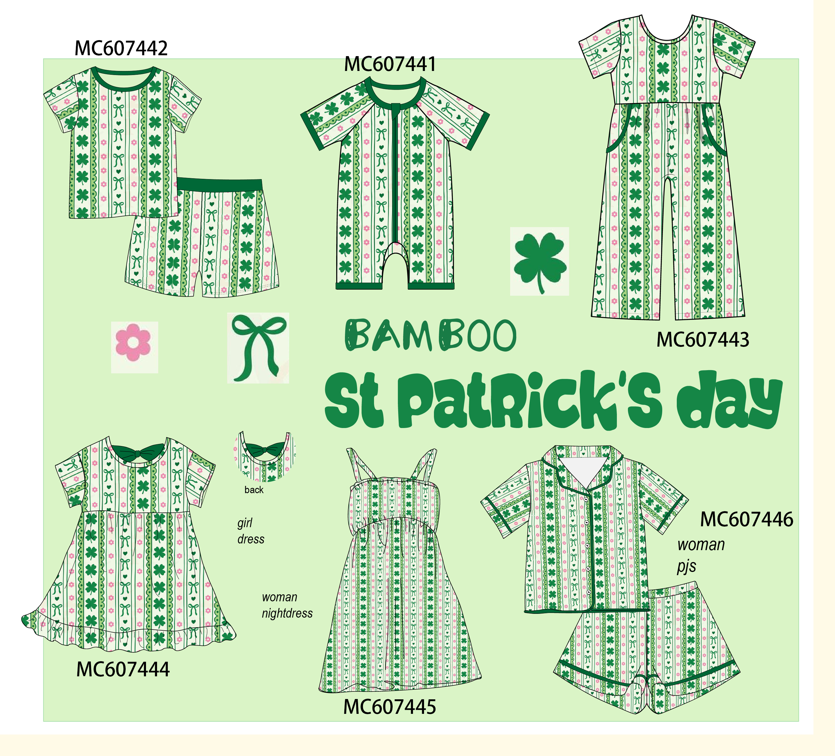 PO99 Green St. Patrick's Day clover bamboo collection