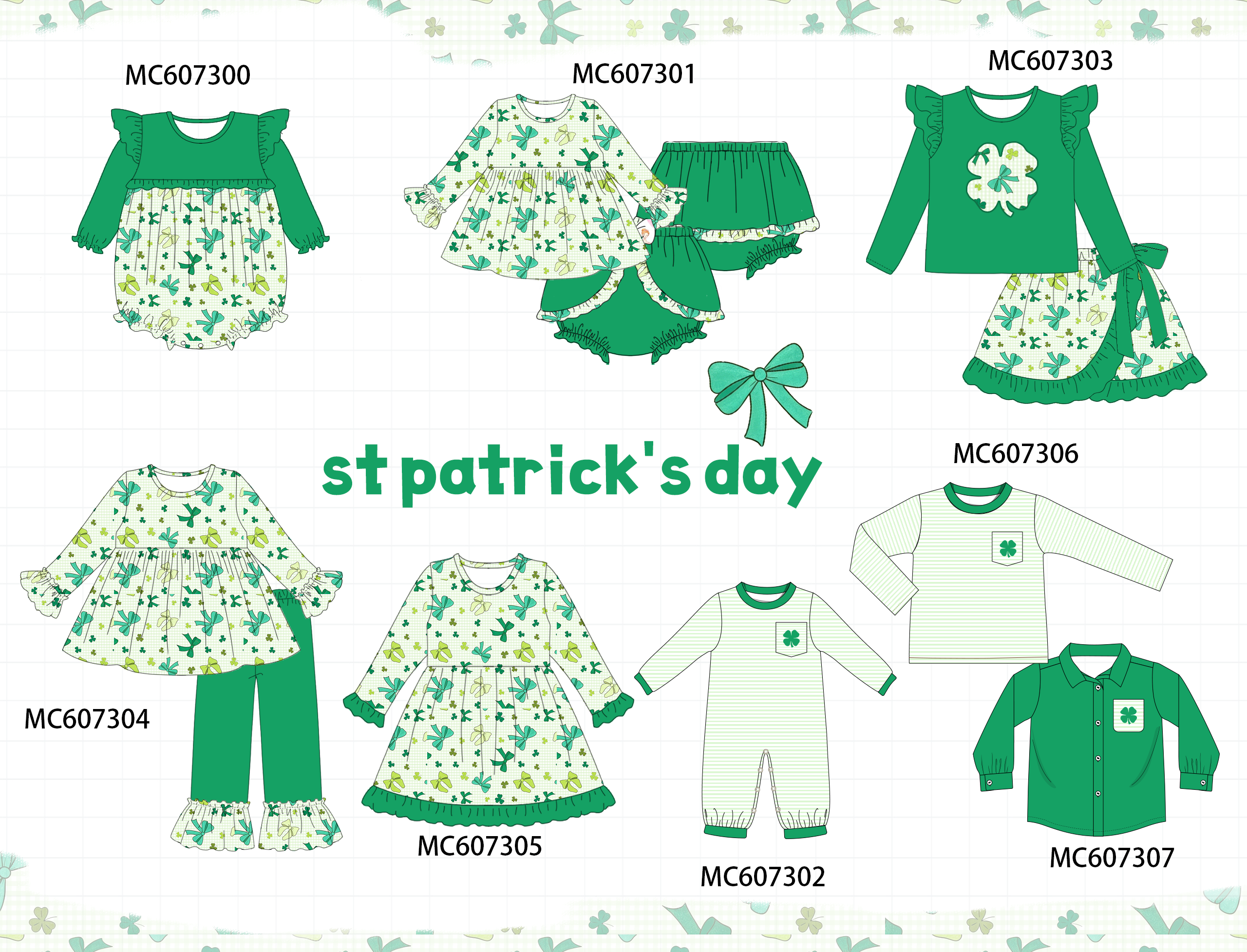PO99 Green St. Patrick's Day clover bow collection