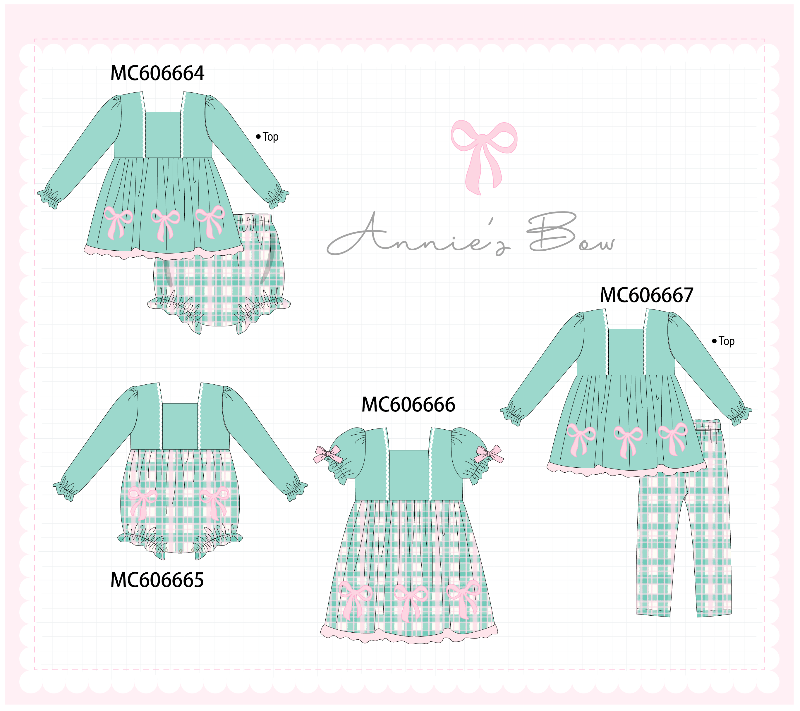 PO96 Green bow embroidery plaid collection - ETA December to LC