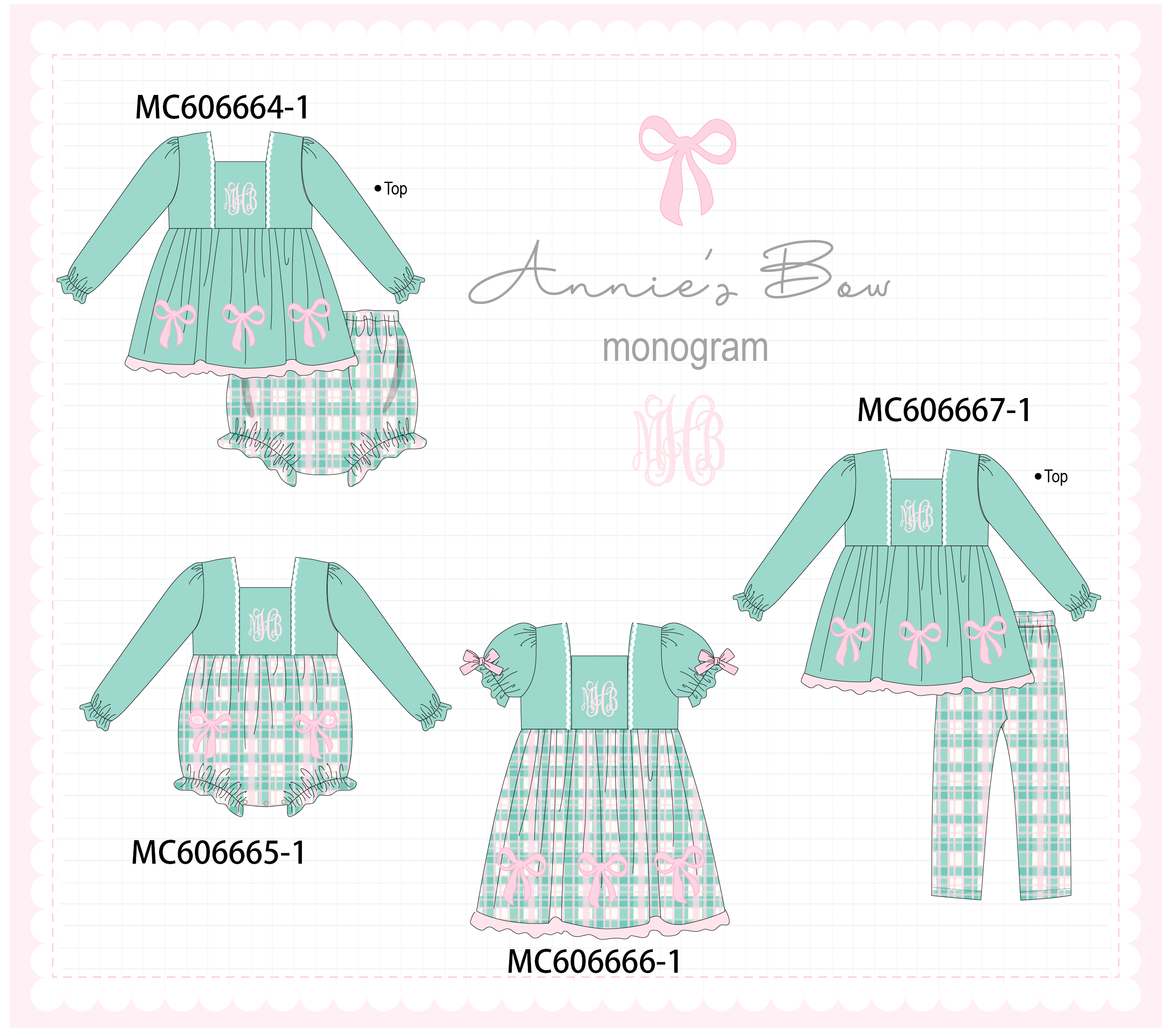PO96 Green bow monogram embroidery plaid collection - ETA December to LC