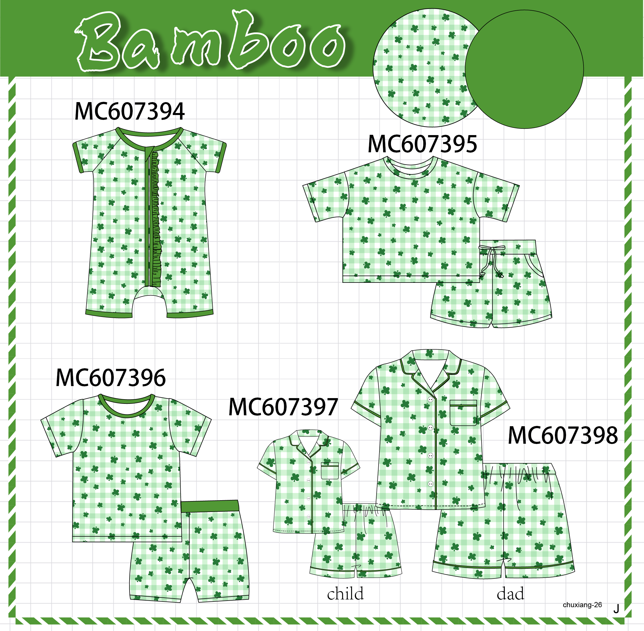 PO99 Green clover bamboo gingham collection