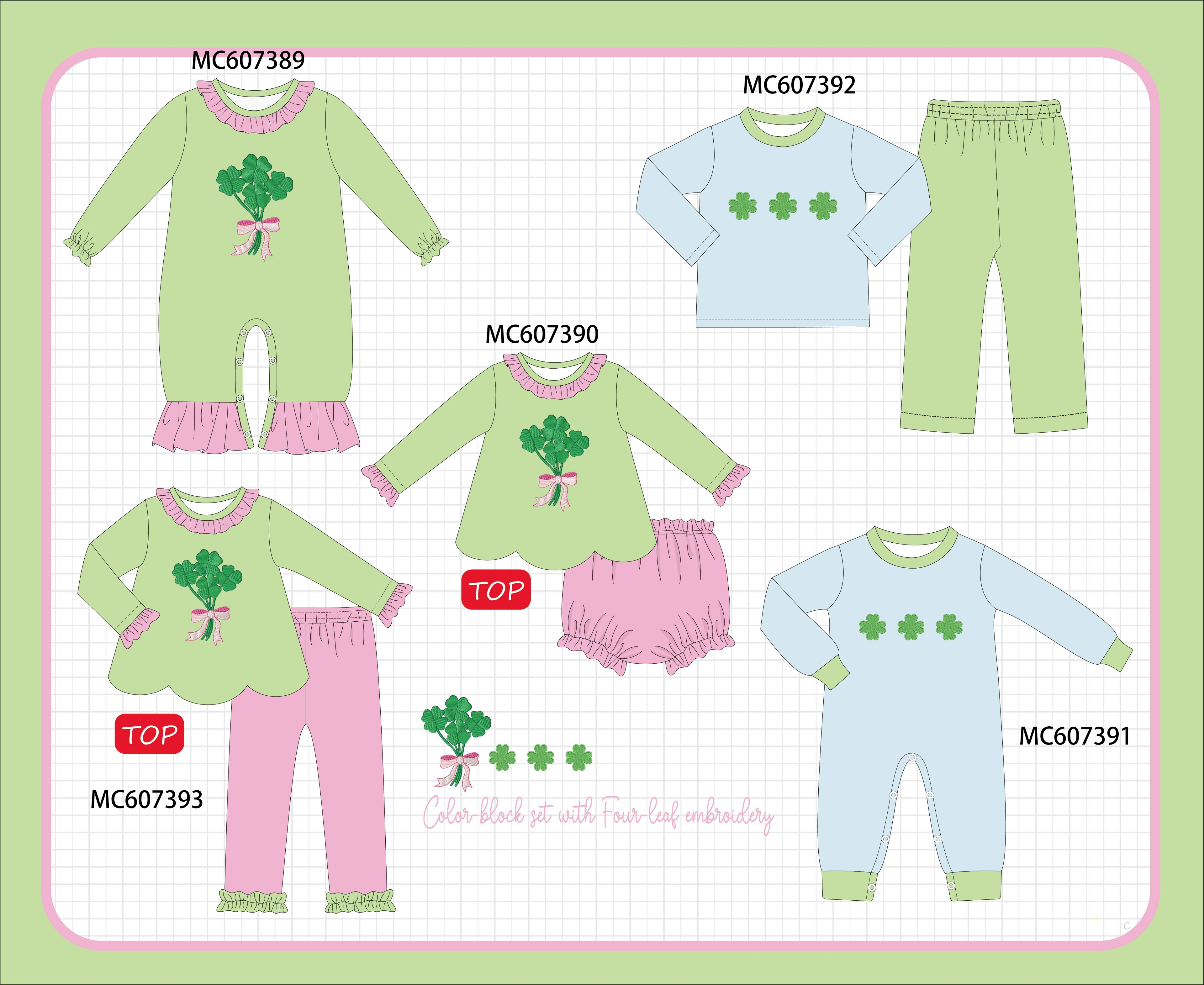 PO99 Green clover bow embroidery collection