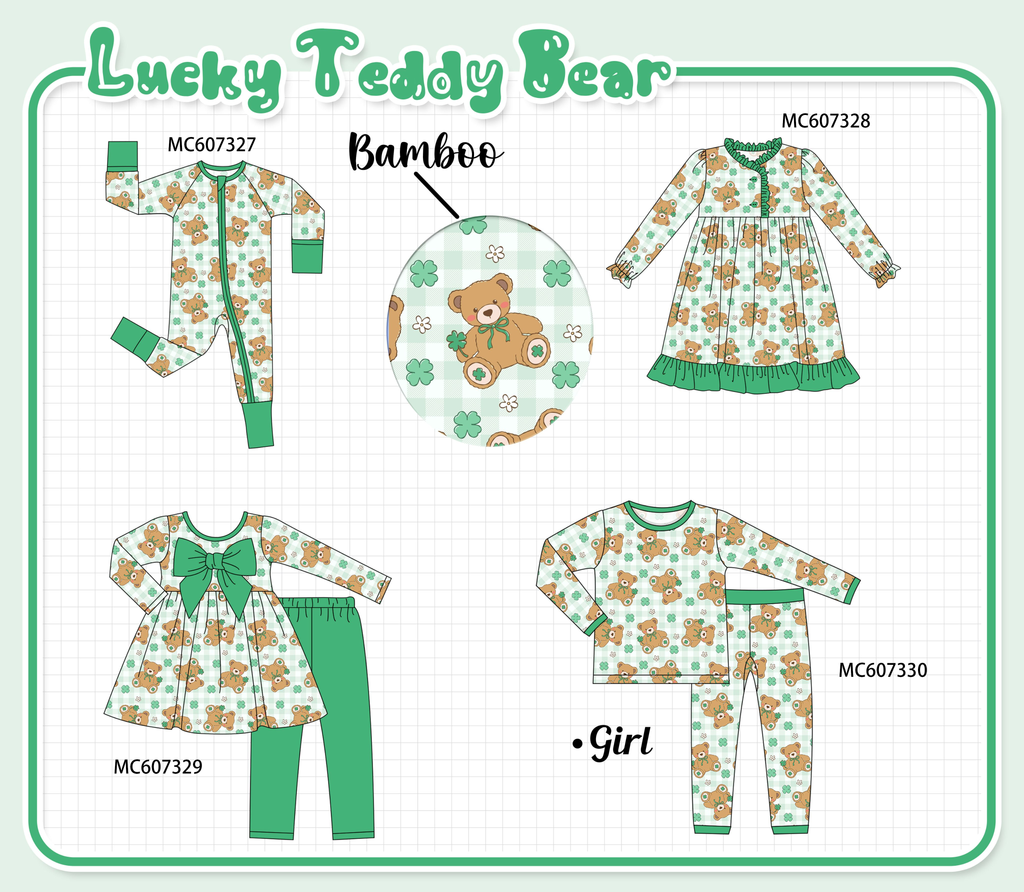 PO99 Green clover teddy bear bamboo collection