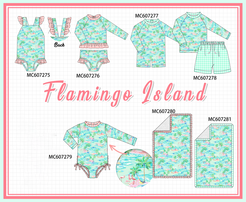 PO99 Green flamingo swimsuit collection
