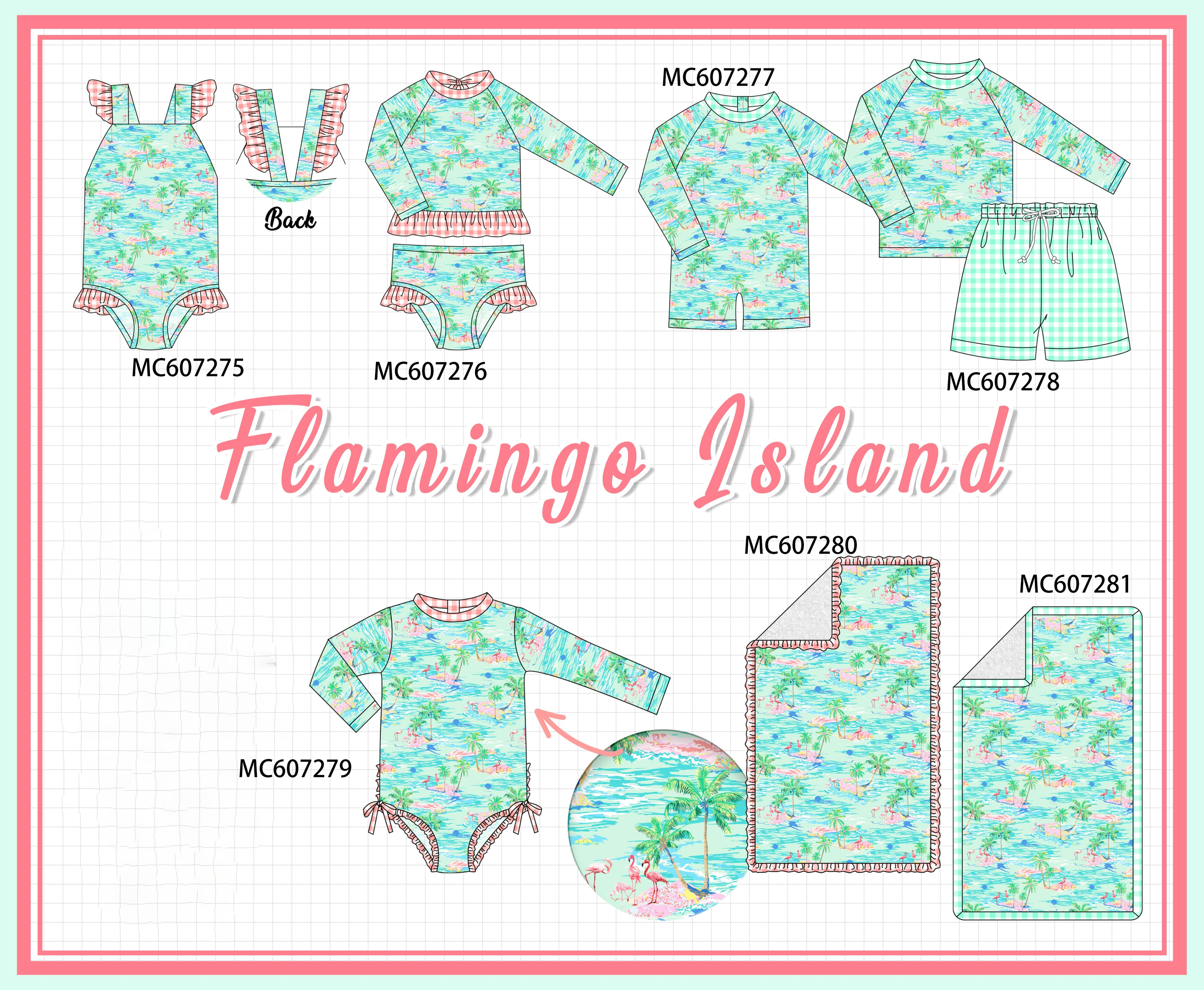 PO99 Green flamingo swimsuit collection