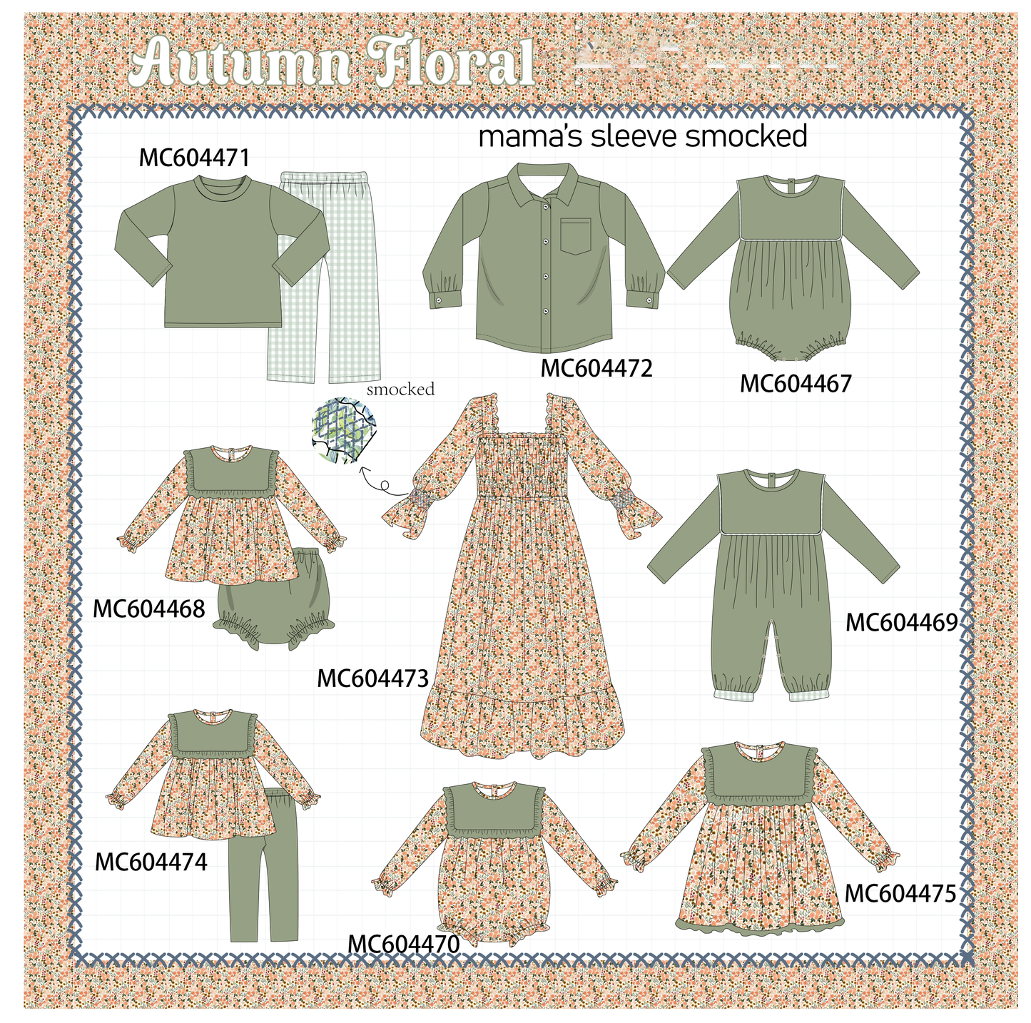 PO88 Green floral print ruffle gingham collection (ETA September to LC)