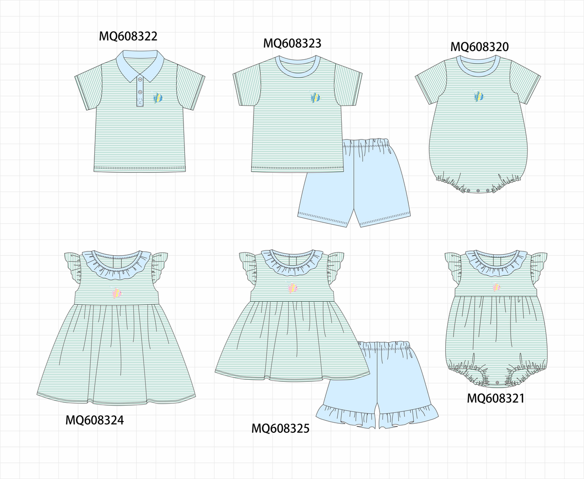 ETA MARCH 2026-po103 Green stripe fish embroidery ruffle colleciton