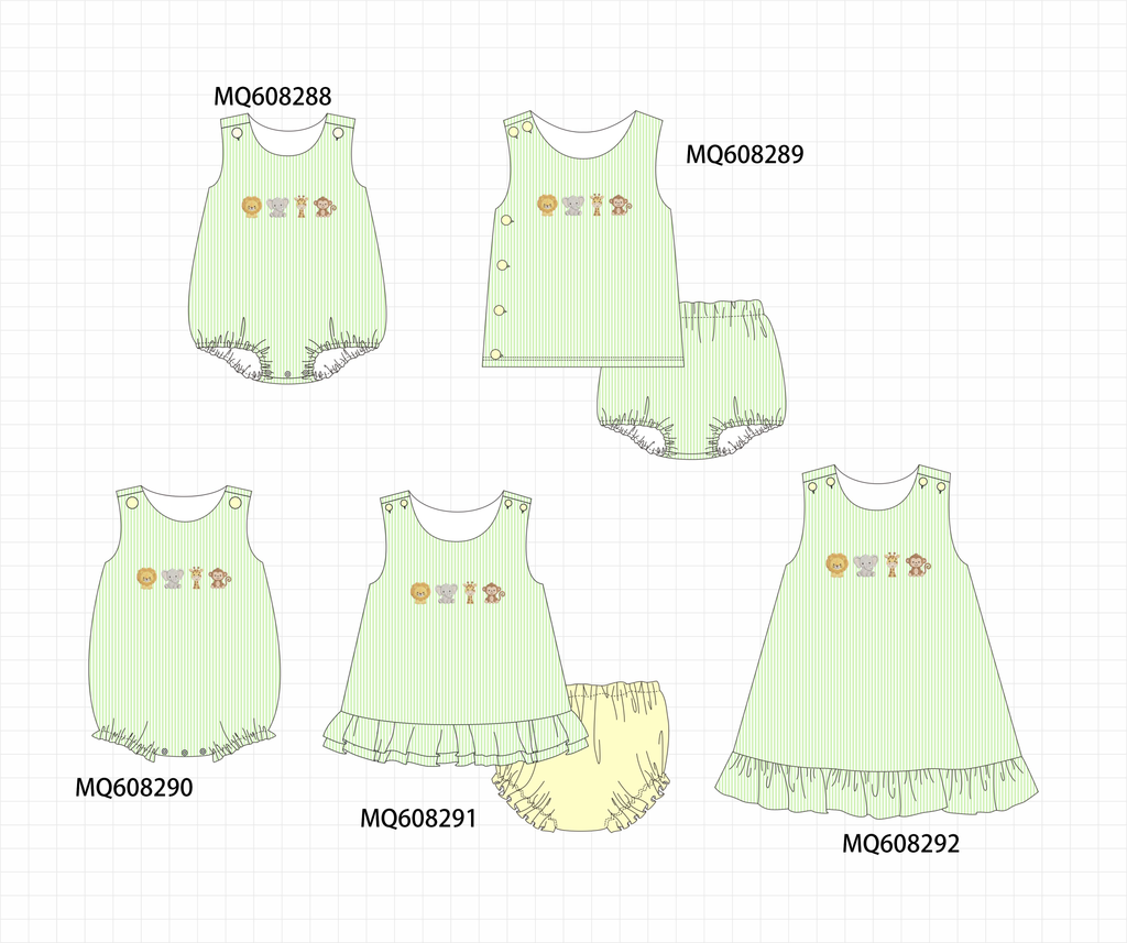ETA MARCH 2026-po103 Green zoo animal embroidery seersucker collection