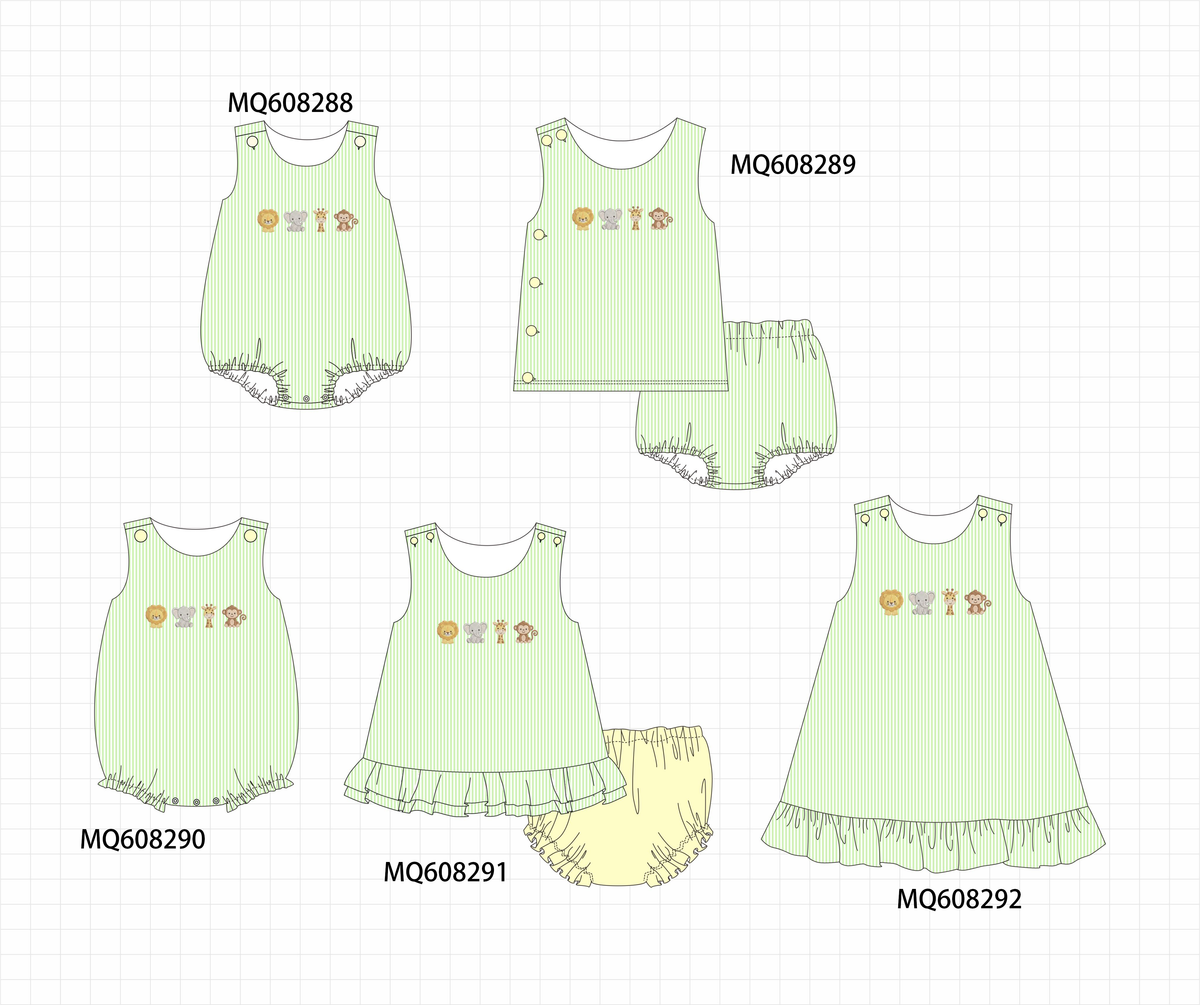 ETA MARCH 2026-po103 Green zoo animal embroidery seersucker collection