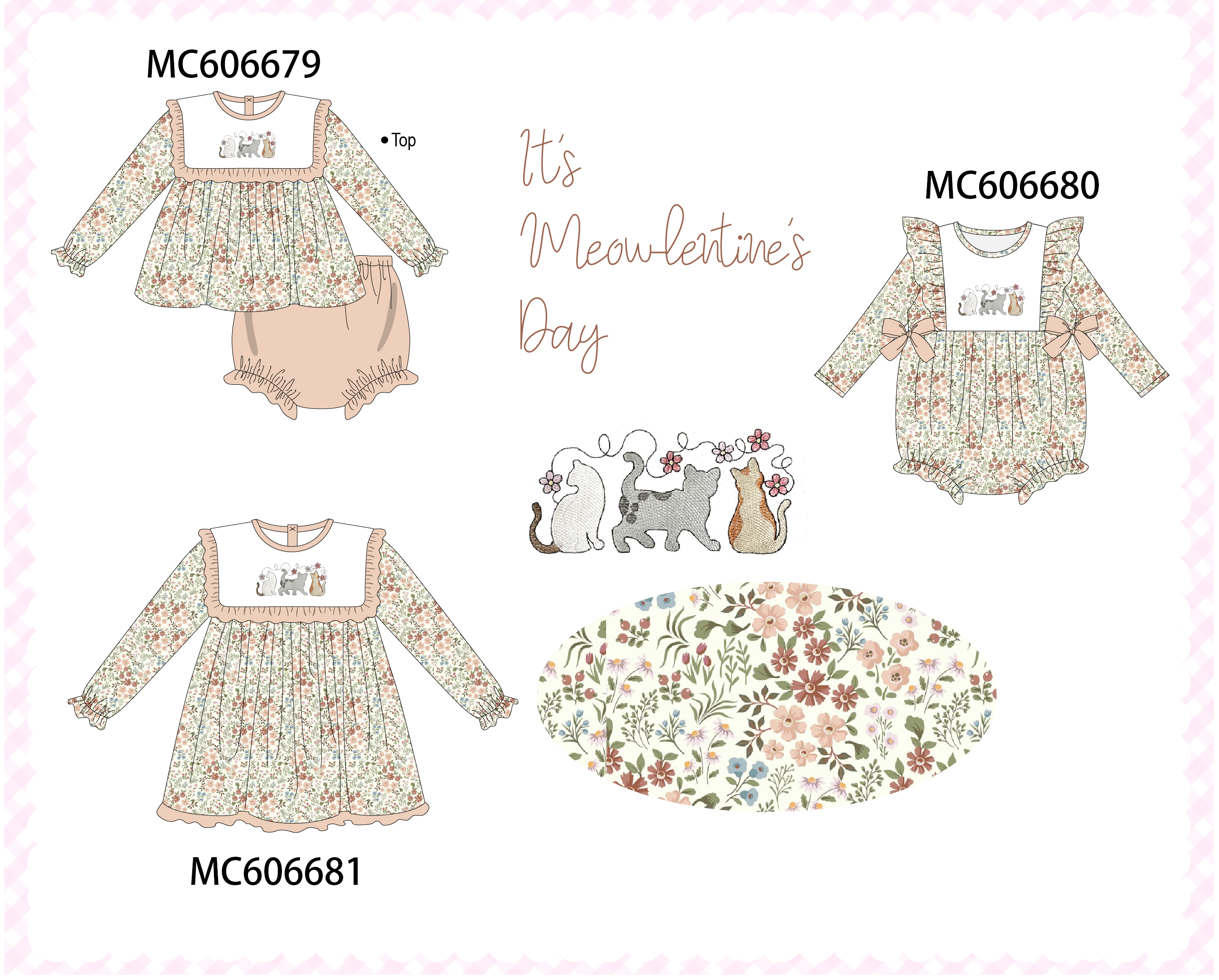 PO96 Kahki meow floral embroidery collection - ETA December to LC