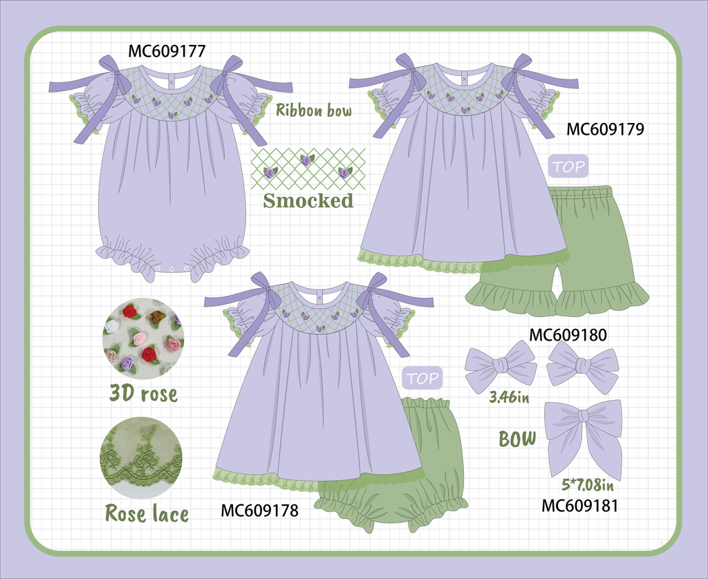 ETA MARCH 2026-po104 Lavender floral smocked ruffle collection