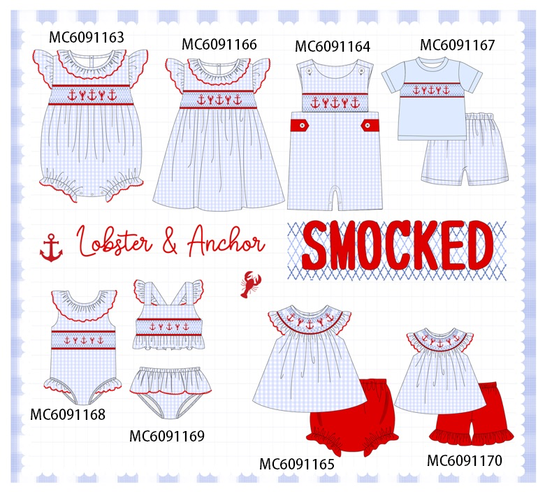 PO107 Lobster anchor smocked gingham collection  ETA MARCH
