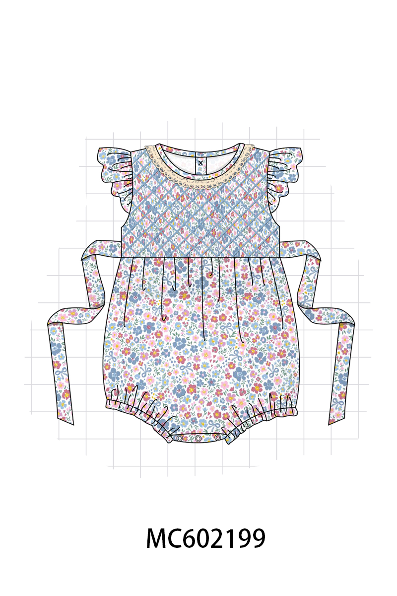 PO81 Blue floral smocked bow collection