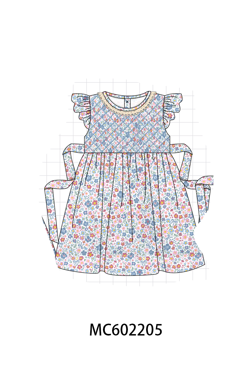 PO81 Blue floral smocked bow collection