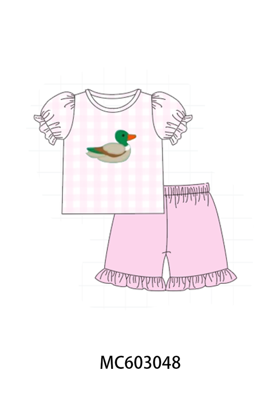 PO83 Pink mallard applique gingham girl collection