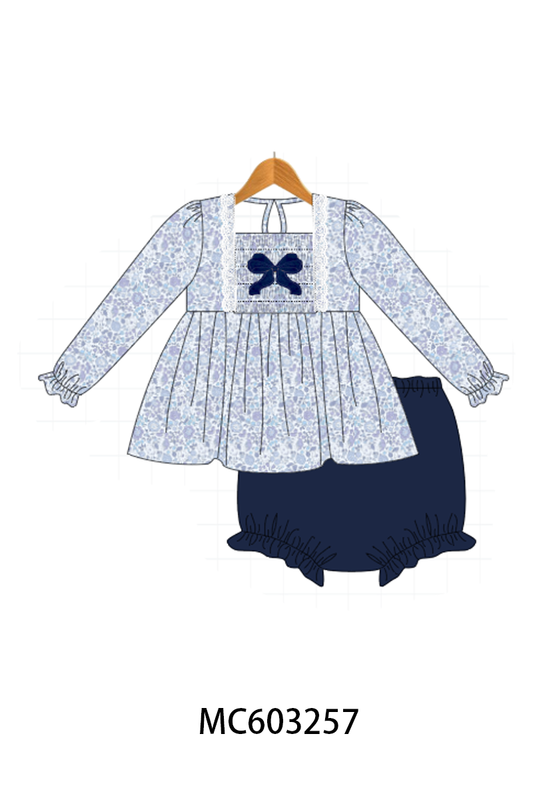 PO83 Navy floral bow smocked collection (eta August)