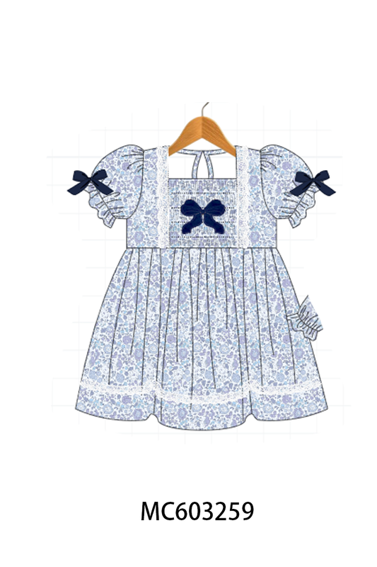 PO83 Navy floral bow smocked collection (eta August)