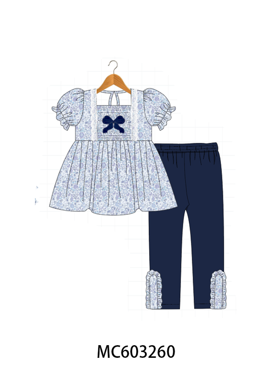 PO83 Navy floral bow smocked collection (eta August)