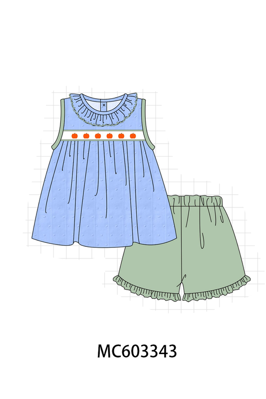 PO83 Blue&green pumpkin embroidery ruffle jacquard collection (eta August)