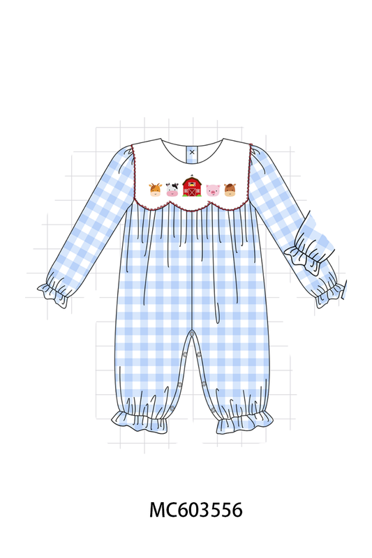 PO85 Blue farm embroidery gingham collection - ETA  LATE AUGUST to LC