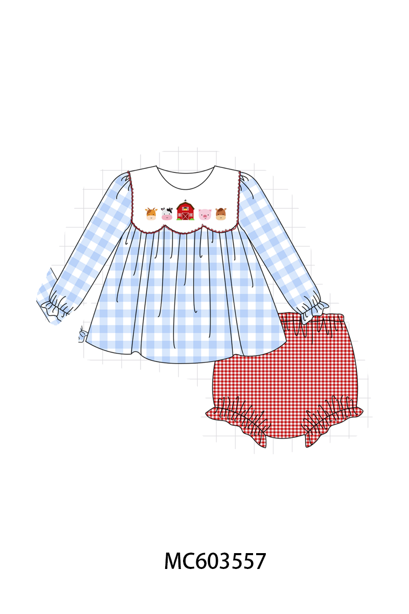 PO85 Blue farm embroidery gingham collection - ETA  LATE AUGUST to LC
